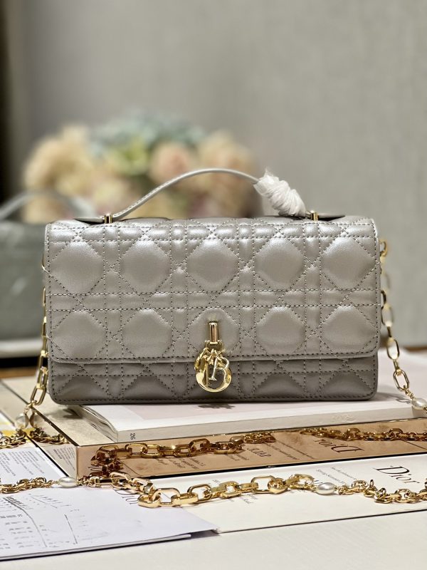 Replica Dior Miss Mini Bag - Metallic Gray Lambskin Elegance