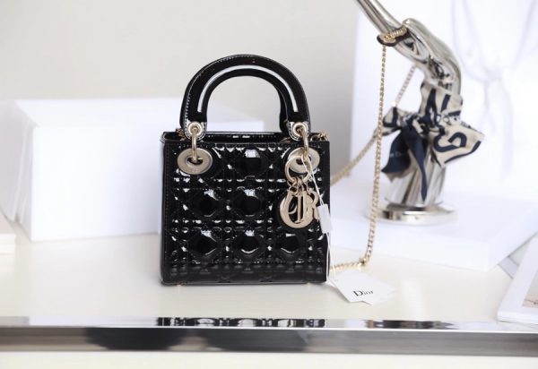 Black Patent Mini Lady Dior Replica Bag – Cannage Calfskin Design