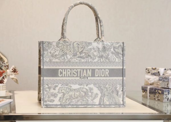 Replica Dior Book Tote: Gray Toile De Jouy Embroidery Bag