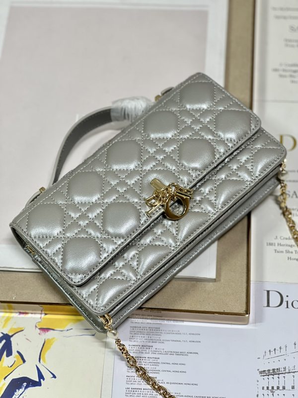 Replica Dior Miss Mini Bag - Metallic Gray Lambskin Elegance - Image 3