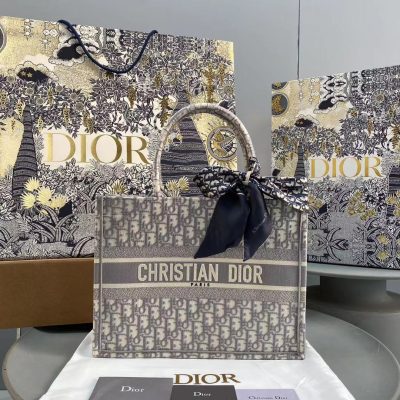 Replica Dior Book Tote Medium Gray Oblique Embroidery M1296Zriw