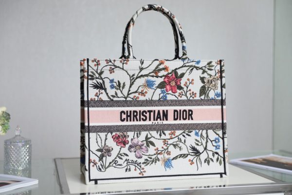 Dior Book Tote Replica – White Multicolor Petites Fleurs Embroidery - Image 9
