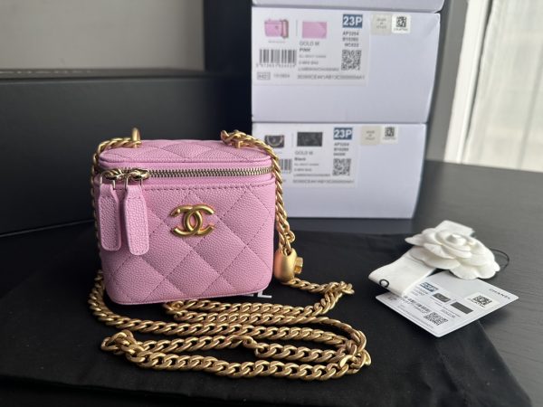 Replica Chanel Pink Calfskin Clutch with Chain & Gold Accents AP3203 - Image 2