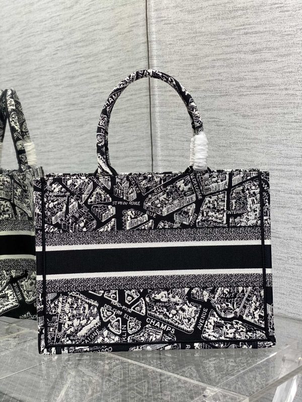 Replica Dior Book Tote - Black & White Paris Embroidery - Image 2