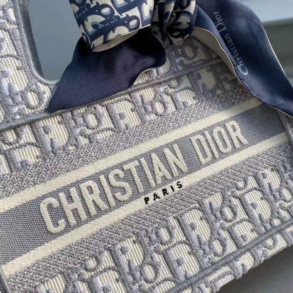Replica Dior Book Tote Small Gray Oblique Embroidery Bag - Image 4