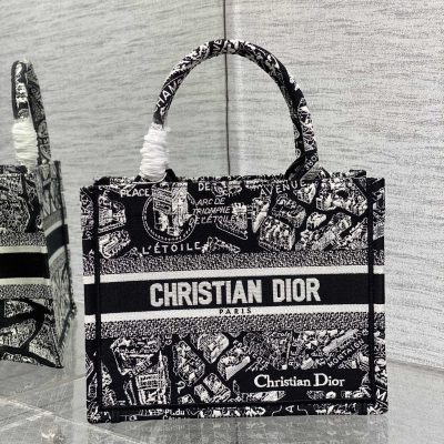 Dior Book Tote Replica – Black & White Paris Embroidery, Large M1265Zomp_M993