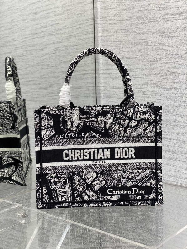 Dior Book Tote Replica – Black & White Paris Embroidery, Large M1265Zomp_M993