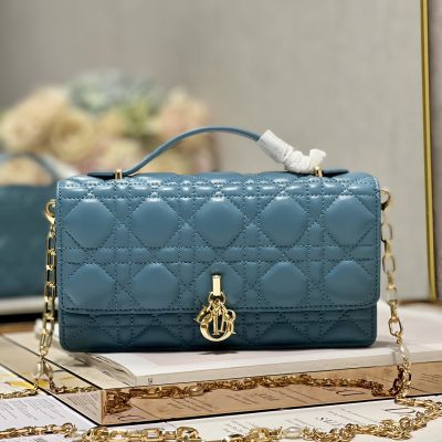 Replica Dior Mini Bag: Peacock Blue Cannage Lambskin