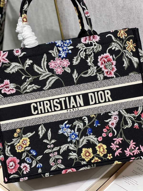 Dior Book Tote Replica Black Multicolor Petites Fleurs Embroidery - Image 2