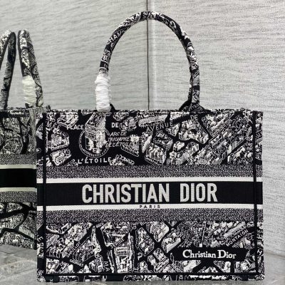 Replica Dior Book Tote - Black & White Paris Embroidery