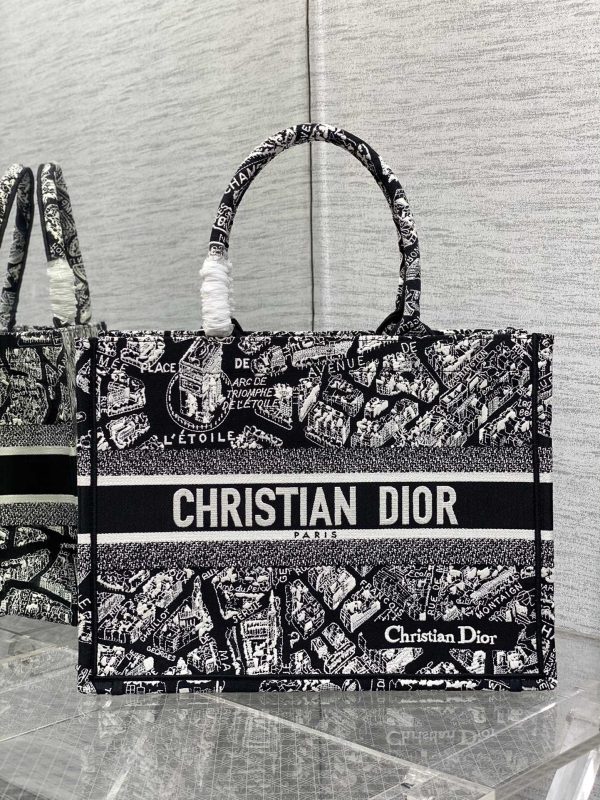 Replica Dior Book Tote - Black & White Paris Embroidery