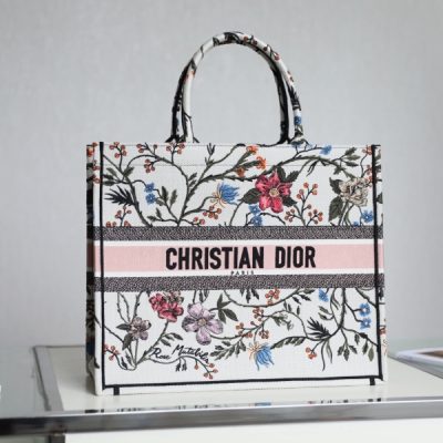 Dior Book Tote Replica – White Multicolor Petites Fleurs Embroidery