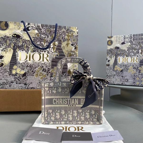 Replica Dior Book Tote Small Gray Oblique Embroidery Bag