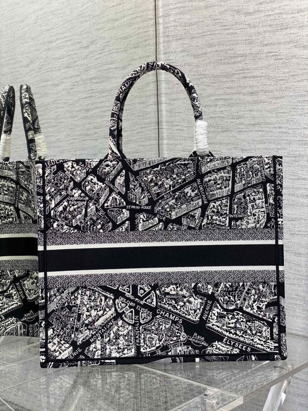 Dior Book Tote Replica - Black & White Paris Embroidery - Image 2