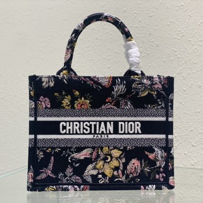 Replica Dior Book Tote: Black & Multicolor Botanique Embroidery