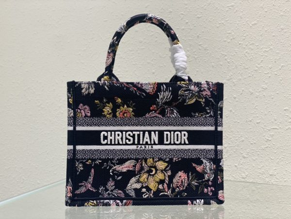 Replica Dior Book Tote: Black & Multicolor Botanique Embroidery