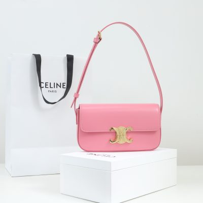 Replica Celine Triomphe Shoulder Bag - Shiny Calfskin Pink