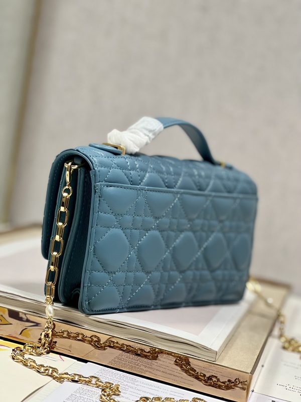 Replica Dior Mini Bag: Peacock Blue Cannage Lambskin - Image 4