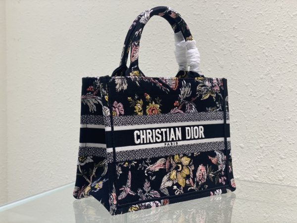 Replica Dior Book Tote: Black & Multicolor Botanique Embroidery - Image 9