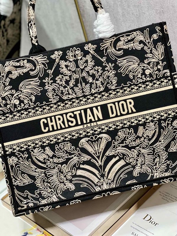 Replica Dior Book Tote – Black & White Cornely Embroidery - Image 4