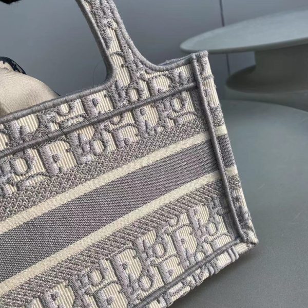 Replica Dior Book Tote Small Gray Oblique Embroidery Bag - Image 2
