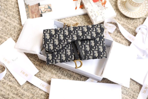 Dior Saddle Wallet with Chain - Blue Oblique Jacquard - Image 6
