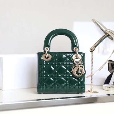 Replica Dior Mini Lady Dior Bag - Emerald Green Patent Calfskin