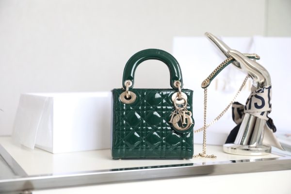 Replica Dior Mini Lady Dior Bag - Emerald Green Patent Calfskin