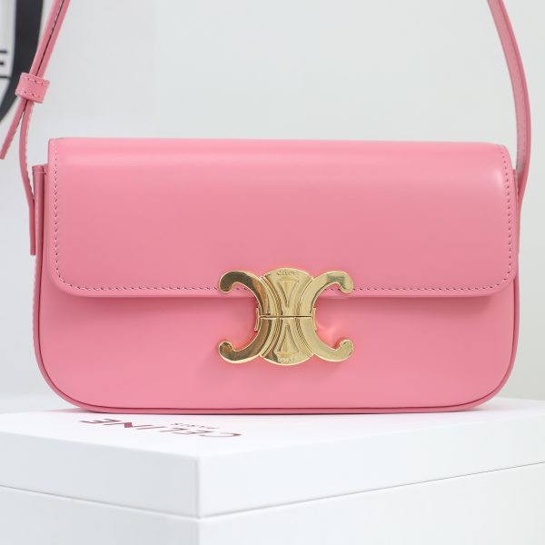 Replica Celine Triomphe Shoulder Bag - Shiny Calfskin Pink - Image 9