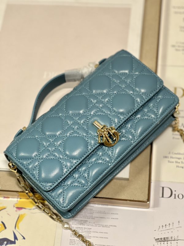 Replica Dior Mini Bag: Peacock Blue Cannage Lambskin - Image 2