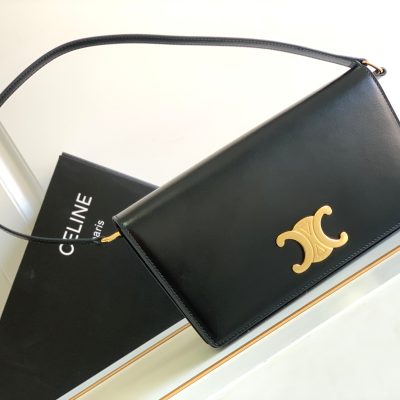 Celine Trapeze Triomphe Bag – Black Shiny Calfskin Replica