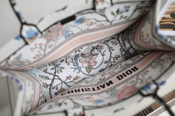 Dior Book Tote Replica – White Multicolor Petites Fleurs Embroidery - Image 4