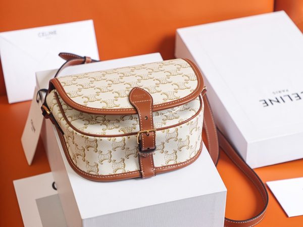 Celine Folco Medium Bag - Triomphe Canvas & Calfskin Replica - Image 5