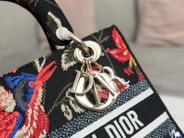 Replica Dior Lady D-Lite Bag Black Multicolor Bird Embroidery - Image 4