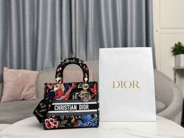Replica Dior Lady D-Lite Bag Black Multicolor Bird Embroidery - Image 9