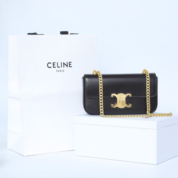 Celine Triomphe Shiny Calfskin Gold Chain Shoulder Bag Replica