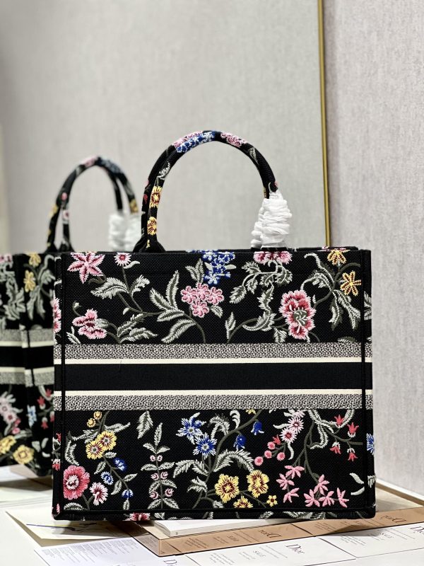 Dior Book Tote Replica Black Multicolor Petites Fleurs Embroidery - Image 5
