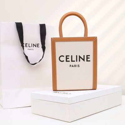 Celine Mini Vertical Cabas Replica - Textile & Calfskin Print