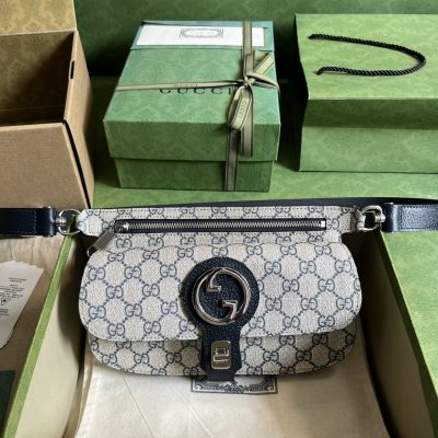 Replica Gucci Blondie Belt Bag GG Supreme Canvas Grey 718154
