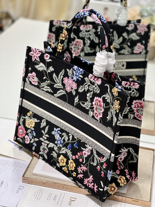 Dior Book Tote Replica Black Multicolor Petites Fleurs Embroidery - Image 7