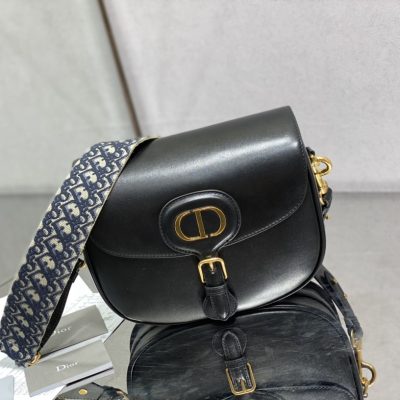 Replica Dior Bobby Bag Black Box Calfskin, Blue Oblique Strap M9320Ubby_M911