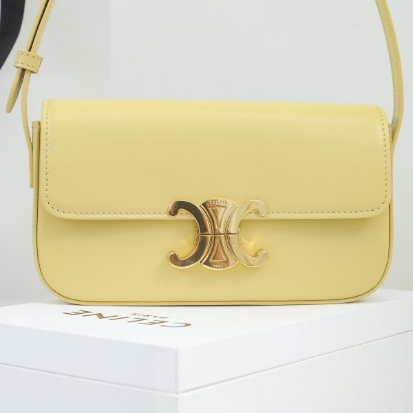 Replica Celine Triomphe Calfskin Shoulder Bag - Yellow Shine - Image 5