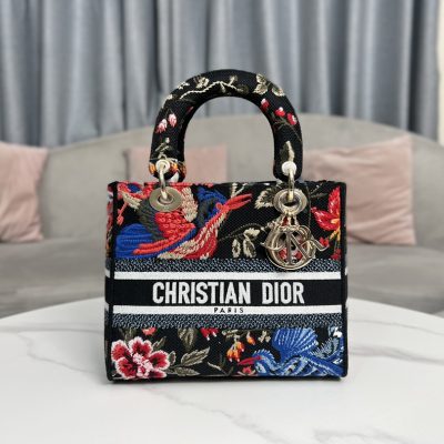 Replica Dior Lady D-Lite Bag Black Multicolor Bird Embroidery
