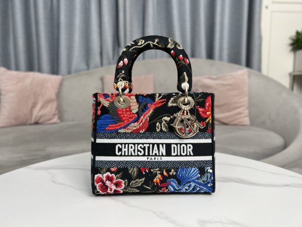 Replica Dior Lady D-Lite Bag Black Multicolor Bird Embroidery