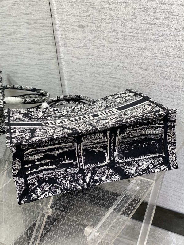Dior Book Tote Replica - Black & White Paris Embroidery - Image 7