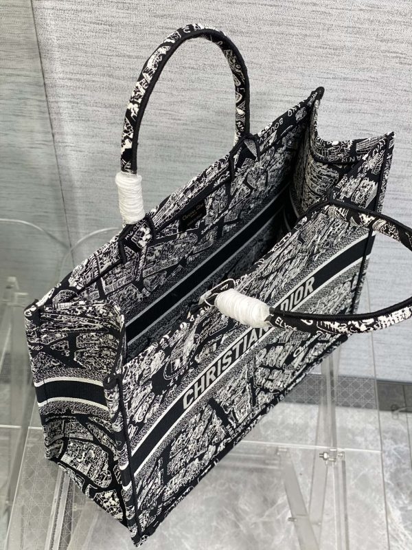 Dior Book Tote Replica - Black & White Paris Embroidery - Image 4