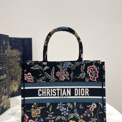 Replica Dior Book Tote Medium Black Multicolor Dior Petites Fleurs