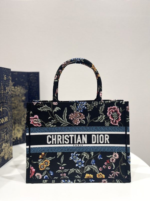 Replica Dior Book Tote Medium Black Multicolor Dior Petites Fleurs