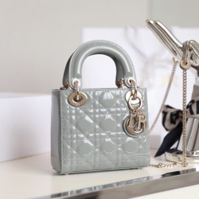 Replica Dior Mini Lady Dior Bag - Cloud Blue Patent Calfskin