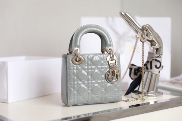 Replica Dior Mini Lady Dior Bag - Cloud Blue Patent Calfskin